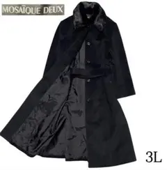 【アンゴラ65%×極美品×大きいサイズ】マキシ丈比翼ロングコート ブラック 3L