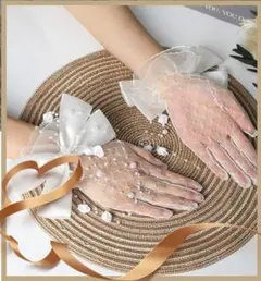 B50 ショートメッシュチュールグローブフリル装飾ぬりえウェディング手首