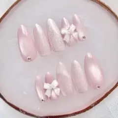 357♡ ネイルチップ マグネット 微粒子　ワンホン フレンチガーリー