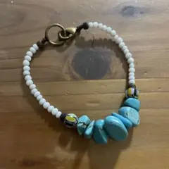 アフリカンビーズ大粒ターコイズブレスレット　インディアンジュエリー