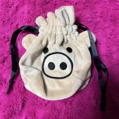 drug store’s ドラッグストアーズ　豚の顔刺しゅう巾着ポーチ　巾着袋
