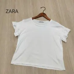 ZARA ザラ フリル袖 Tシャツ 白 無地 S シンプル tee トップス