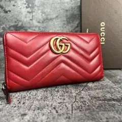 GUCCI GGマーモント キルティング レザー ラウンドファスナー 長財布