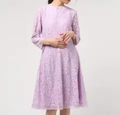 総レース ひざ丈ワンピース