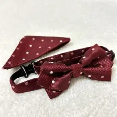 コムサイズム　蝶ネクタイ　ポケットチーフ　キッズ　子供　ドット　ボルドー