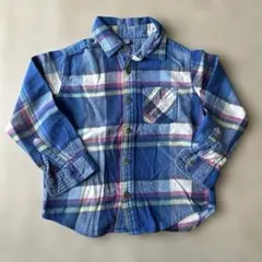 UNIQLO青チェック柄長袖シャツ 110cm