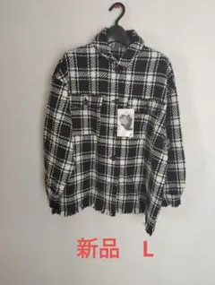 新品　しまむら　ツイード？チェック　フリンジ　ジャケット　Lのサムネイル