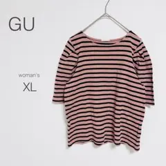 【ジーユー】Ｔシャツ【XL】ボーダー 五分袖 綿100 オーバーサイズ 美品のサムネイル