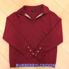 美品　バーバリーロンドン　ウール　ポロニット　赤