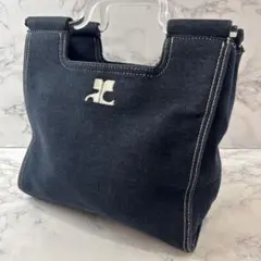 クレージュ ハンドバッグ クリアハンドル 希少 ロゴ刺繍 インディゴ