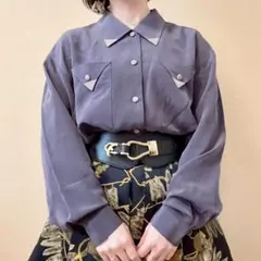 バイカラー デザインポケット シャツブラウス 昭和レトロ vintage 紫