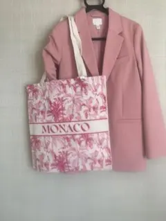 MONACOモナコ製ロゴ入りトロピカル柄トートバッグ ピンク系キャンパス❗️新品