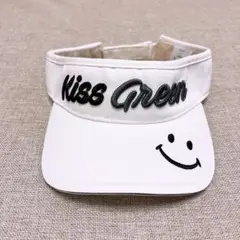 キスオンザグリーン ピース刺繍サンバイザー ホワイト オフ×ブラック Ｆ 新品