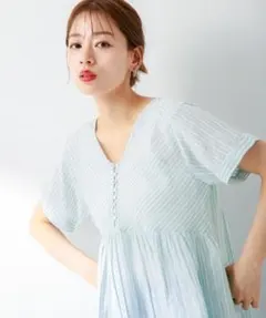 ◎新品サニーレーベル　ドビーストライプコットンブラウス　ミントのサムネイル