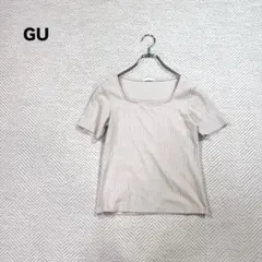 0 GU ジーユー スクエアネック リブ 半袖 カットソー ベージュ S