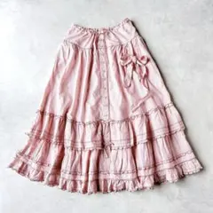 ピンクハウス ギンガムチェック　ティアード　スカート ピコフリル リボン　ピンク