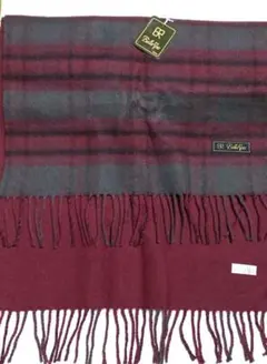 冬物処分　Bella Rose チェック柄マフラー グレー/ワインレッド