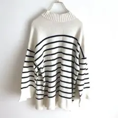 ✨良品✨ ヘザー F モックネックニット 白 セーター 綿 ゆったり ボーダー