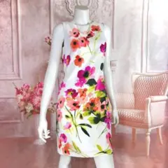 RALPHLAUREN ホワイトピンクレッド ノースリーブ花柄ワンピース XS