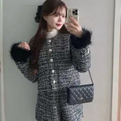 2Wayファージャケット×ショートパンツツイードセットアップ