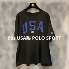 90s USA製 POLO SPORT 半袖 Tシャツ 星条旗 ロゴ 裾シングル