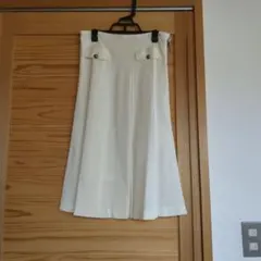 ホワイト ボックスプリーツフレアスカート 日本製