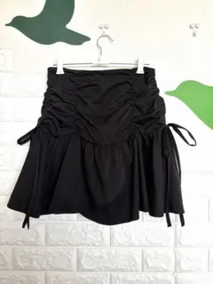 heather ブラックフレアスカート サイドリボン付き