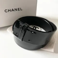CHANEL 04A アーカイブ ヴィンテージ パテントレザー ワイドベルト 黒のサムネイル
