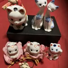 招き猫 猫の置物 レトロ　ペア猫　置物　キーホルダー まとめ売り