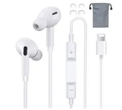 iPhoneイヤホンiPhone14対応 ライトニングイヤホン通話可能収納袋付き