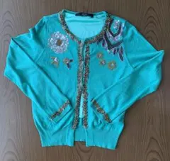 Another Editionターコイズ ビーズ刺繍 ニットカーディガン