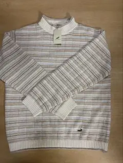 24時間タイムセール　クロコダイル　ストライプデザイン 長袖タートルネックニット