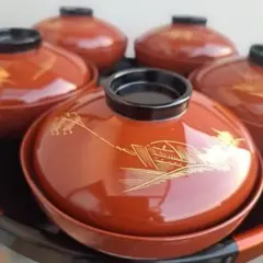 輪島塗 漆器 5セット 金縁 沈金 朱塗 平椀 5寸 - メルカリ