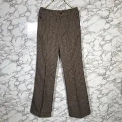 アースミュージック&エコロジー　（M）　チェックスラックス　フレアパンツ　茶系