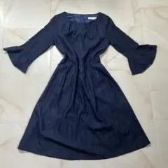 LACE LADIES レース 七分袖 ワンピース ネイビー 入学式 セレモニー