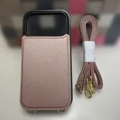 iPhone17 Pro ケース 背面ケースショルダー カード収納 ピンク