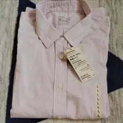 無印良品 洗いざらしブロード レギュラーカラー長袖 L ライトピンクストライプ