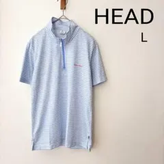 HEAD ハーフジップ 半袖カットソー ボーダー L ライトブルーのサムネイル