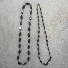 黒いビーズと金属チェーンのネックレス2点セット