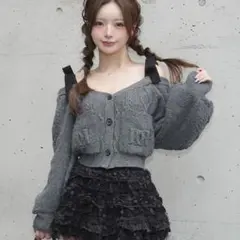 Darich ショルダーリボンVネックニットトップス