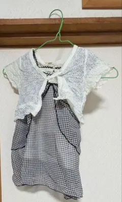 レース付きチェック柄ワンピース