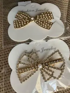 ヘアアクセサリー バレッタ 結婚式 ラインストーン パール リボンヘアクリップ