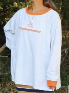 【新品】しまむらnozomiロゴリンガー長袖Tシャツ Sサイズ　オレンジ×グレー