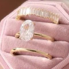 16号｜ゴールドリング3点セット｜ハーフエタニティ・ソリティア｜CZダイヤ