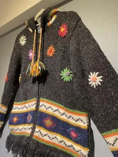 90s vintage エクアドル　フラワー ニット カーディガン 90's Ecuador Knit Flower Sweater エクアドル ニット お花 セーター