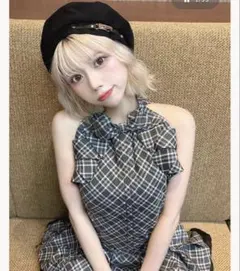 リボンチェックノースリブラウス　darich