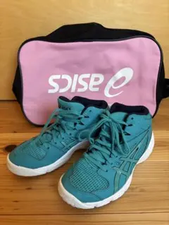 asics キッズシューズ ターコイズ バッグ付き