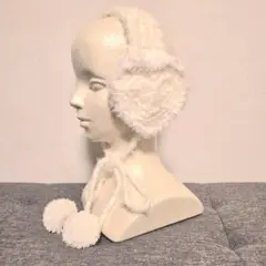 ホワイト ハート型 イヤーマフ 耳あて ハンドメイド