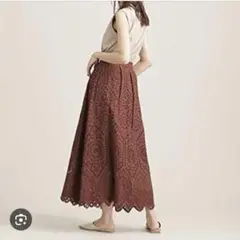 最終！美品　ナノユニバース　カットワークレーススカート　ブラウン　36