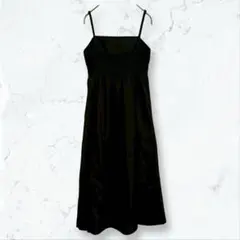 s146 ナイスクラップ ロングキャミワンピース 黒 F シャーリング 春夏秋